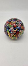 Art Glass Paperweight, Blue & Orange Layered Flower Design with Concave Top — listing 3