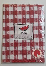 Vintage Red & White Tavern Check Woven Tablecloth with Floral Motif — listing 3