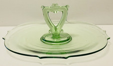 Depression Era Uranium Green Glass Center Handled Dish, 6 inch — listing 3
