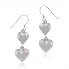 Vintage Puffed Heart Dangle Earrings with Etched Floral Scroll Design 925 or Sterling stamped — listing 6