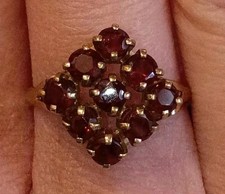 Vintage Garnet Cluster Flower Ring, Yellow Gold-Tone — listing 4