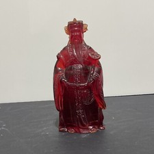 Chinese Cherry Amber-Style Resin Carved Figurine of a Guanyin / Female Deity with Flowers — listing 6