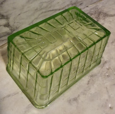 Vintage Green Uranium Glass Butter Dish Top / Lid with Embossed "BUTTER" Lettering — listing 3