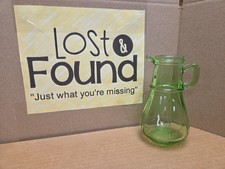Vintage Uranium Green Depression Glass Syrup Pitcher with Hinged Metal Lid, 4.5 inches — listing 6