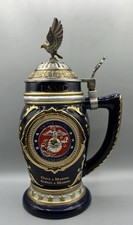 USMC Marines "The Few. The Proud." Ceramic Stein Coffee Mug, Navy Blue with Red Stripes and EGA Emblem