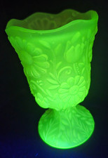 Antique Vaseline Uranium Glass Goblet, Daisy & Button Pattern, 6 1/4 inches — listing 2
