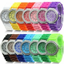Geneva Purple Silicone Band Rhinestone Bezel Ladies Quartz Watch, Large Face — listing 2