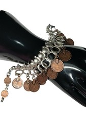 Boho Multi-Strand Charm Bib Necklace with Faux Coin Medallions, Wood Beads & Glass Stones — listing 3