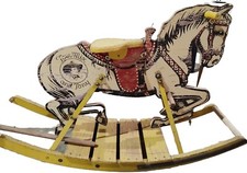 Vintage Tom Mix and Tony Wooden Rocking Horse with Flat-Cut Figural Body