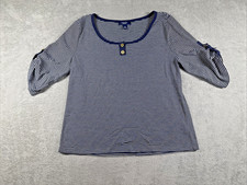 Chaps Navy Blue and White Geometric Print Short Sleeve Top, Women's Medium — listing 2