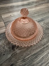 Vintage Anchor Hocking Pink Depression Glass Ruffled Handled Nappy Dish — listing 6