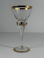 Pair of Gold-Rimmed Crystal Cordial / Liqueur Glasses with Tall Faceted Stems — listing 5