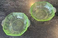 Anchor Hocking Green Uranium Depression Glass Handled Berry Bowl, 4.5 inches — listing 6