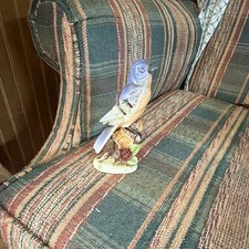 Vintage Hand-Painted Bisque Porcelain Bird Figurine on Floral Branch, Base Music Box Mechanism — listing 5