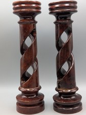 Pair of Tall Open Barley Twist Spiral Column Table Lamps, White Painted — listing 2