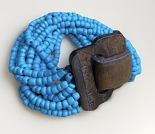 Multi-Strand Turquoise Blue Seed Bead Stretch Cuff Bracelet with Wooden Toggle Clasp — listing 4
