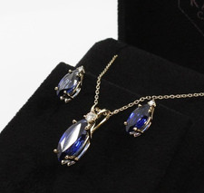 Sapphire Blue CZ Princess-Style Pendant Necklace & Earrings Jewelry Set — listing 3