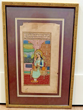 Indian Rajasthani Miniature Painting of a Court Lady with Rose on Ivory-Style Panel, Framed — listing 4