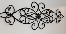 Pair of Wrought Iron Scroll Wall Sconces with Gold-Wash Oval Backplates Plug-in, tested working — listing 2