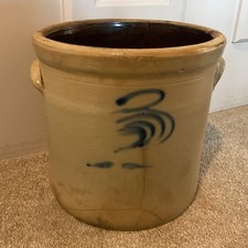 Antique Salt-Glazed Stoneware Storage Crock with Beaded Band and Lug Handles — listing 4