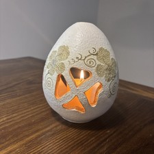 Kontos Pottery Cyprus Textured Egg-Form Ceramic Vase / Tealight Holder with Floral Motif — listing 5