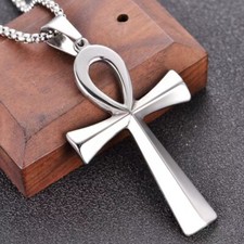 Ankh Cross Pendant with Pave CZ Diamond Clusters, Gold-Tone, 1.75 inch — listing 4