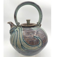 Studio Art Pottery Crackle-Glaze Teapot with Matching Underplate/Tray — listing 5