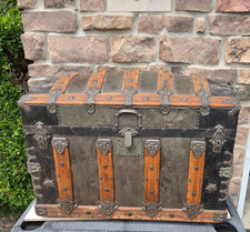 Antique Victorian Wood Slat Steamer Trunk with Metal Straps — listing 4