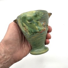 American Art Pottery Brown Molded Vase with Bird and Berry Relief (Roseville Bushberry style) — listing 4