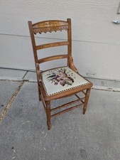 Antique Victorian Maple Side Chair with Floral Needlepoint Seat