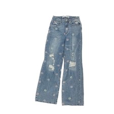 Tinseltown Wide-Leg High-Rise Jeans with Pastel Daisy Peace-Sign Print, Juniors Size 5