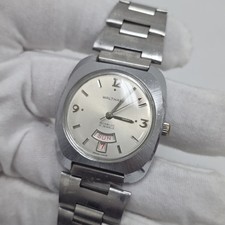 Vintage 1970s Waltham 17 Jewels Incabloc Day-Date Men's Mechanical Watch, Gold-Tone Cushion Case with Expansion Band — listing 2