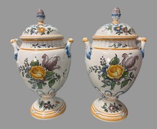 French Faience Rouen-Style Hand-Painted Ceramic Urn Vase on Ornate Gilt Bronze/Brass Base — listing 4