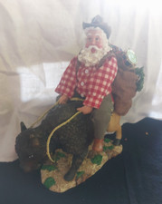Vintage Western Cowboy Santa Claus Figure with Lasso and Suede Chaps on Wood Base — listing 6
