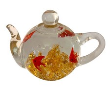 Art Glass Teapot-Shaped Aquarium Paperweight with Lampwork Fish and Millefiori — listing 5