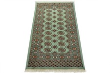 Bokhara Tekke Gul Wool Area Rug, Cream Field with Turkoman Elephant-Foot Medallions