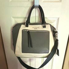 Vintage Leather Handbag with Green and Purple Buckle Trim, Multi-Zip Design — listing 4