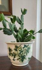 Vintage Olive-Yellow Glazed Stoneware Ceramic Planter / Jardinière, 14.5" Wide x 10" High — listing 5