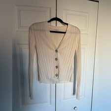 Madewell Ribbed Button-Front Cardigan in Camel/Tobacco, Size XL — listing 6