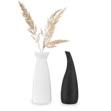Pair of Black and White Ceramic Stepped Vases with Curved Openings — listing 5