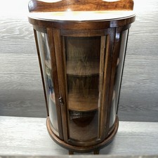 Vintage Wall-Mounted Curved Glass Curio Display Cabinet with Broken-Pediment Crown and Urn Finials — listing 6