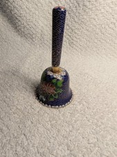 Vintage Brass Hand Bell with Enameled Floral Iris Design — listing 6