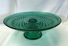Pressed Glass Pedestal Cake Stand with Clear Glass Dome Cover, Wexford-Style Diamond Pattern — listing 4