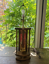 Don Ward Mid-Century Wood & Brass Table Lamp with Diorama Base and Pleated Shade