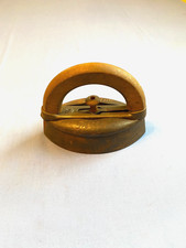 Vintage Hand-Painted Papier-Mâché / Cast Iron Sad Iron Doorstop, Black with Floral Splatter Decoration — listing 4