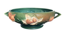 Roseville Pottery Magnolia Pattern Console Bowl / Centerpiece Planter with Angular Handles — listing 4