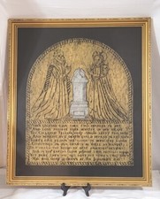 Framed Medieval Brass Rubbing of a Crowned Knight with Lion, Silver on Black