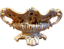 Ornate Reticulated Porcelain Console Bowl with Heavy Gold Gilt and Cobalt Enamel — listing 5