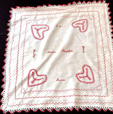 Antique Hand-Embroidered Red Heart Sachet/Pincushion "For Thy Fair Hands" — listing 2