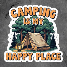"Camping Is My Happy Place" Graphic Racerback Tank Top, Heathered Charcoal, Size L — listing 4